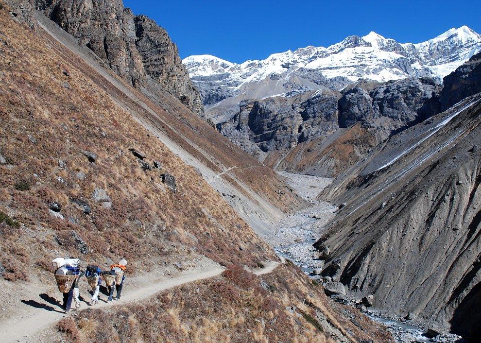 Carriers on the way to Thorong Phedi