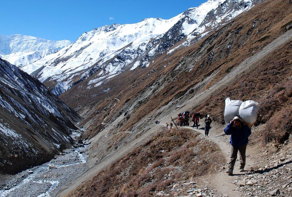 Carrier just before Thorong Phedi