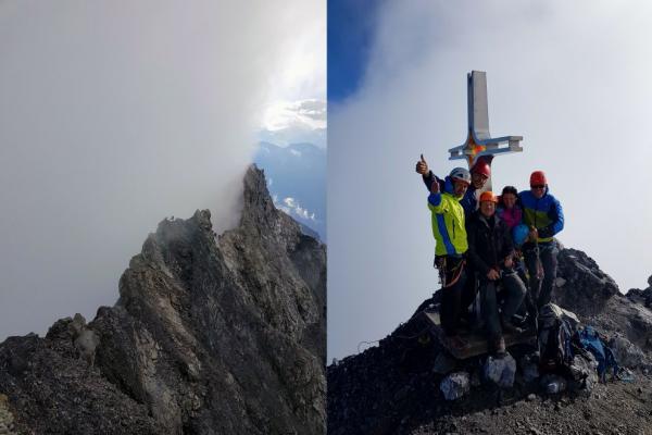 Pohled ze skal dolů na hřebínek a Vrcholový kříž