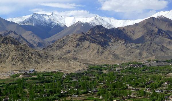 Ladakh mountains and Changspa oasis