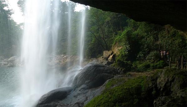Behind the waterfall