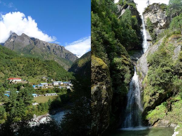 In front of Phakding and waterfall in To