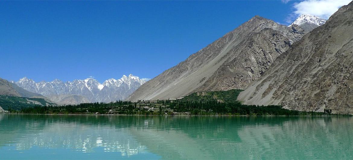 By boat across the lake Attabad
