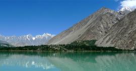 By boat across the lake Attabad
